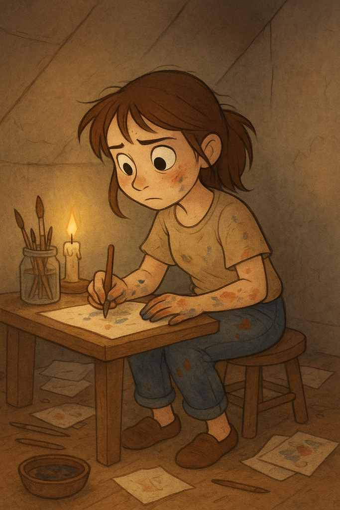 une gamine qui dessine sans moyens